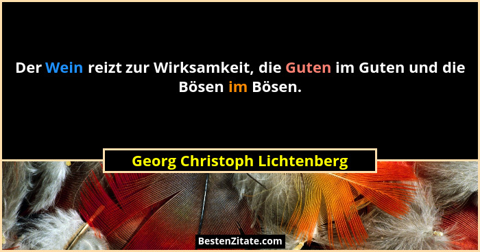 Der Wein reizt zur Wirksamkeit, die Guten im Guten und die Bösen im Bösen.... - Georg Christoph Lichtenberg
