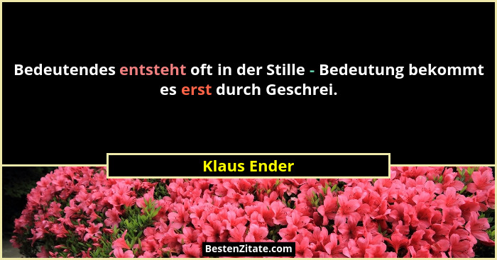 Bedeutendes entsteht oft in der Stille - Bedeutung bekommt es erst durch Geschrei.... - Klaus Ender