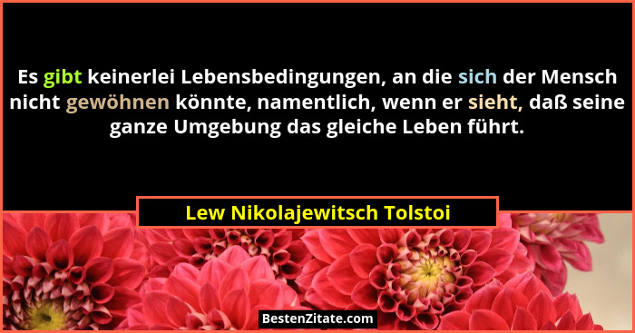 Es gibt keinerlei Lebensbedingungen, an die sich der Mensch nicht gewöhnen könnte, namentlich, wenn er sieht, daß seine g... - Lew Nikolajewitsch Tolstoi