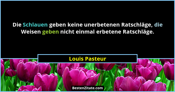 Die Schlauen geben keine unerbetenen Ratschläge, die Weisen geben nicht einmal erbetene Ratschläge.... - Louis Pasteur