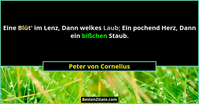 Eine Blüt' im Lenz, Dann welkes Laub; Ein pochend Herz, Dann ein bißchen Staub.... - Peter von Cornelius
