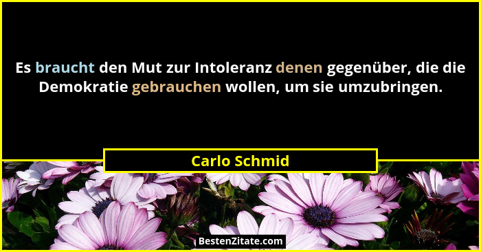Es braucht den Mut zur Intoleranz denen gegenüber, die die Demokratie gebrauchen wollen, um sie umzubringen.... - Carlo Schmid