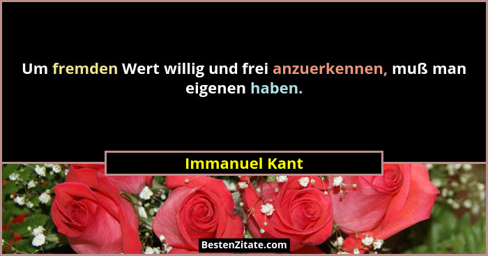 Um fremden Wert willig und frei anzuerkennen, muß man eigenen haben.... - Immanuel Kant