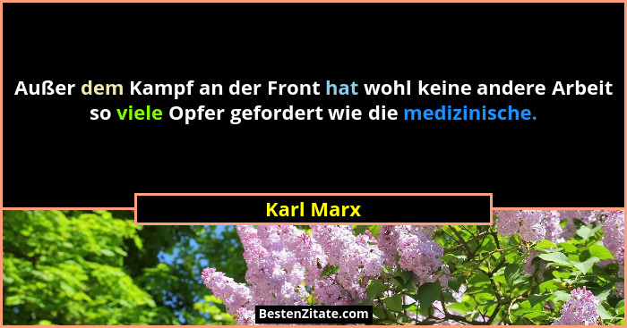 Außer dem Kampf an der Front hat wohl keine andere Arbeit so viele Opfer gefordert wie die medizinische.... - Karl Marx