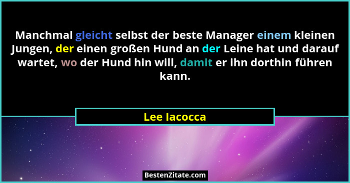 Manchmal gleicht selbst der beste Manager einem kleinen Jungen, der einen großen Hund an der Leine hat und darauf wartet, wo der Hund hi... - Lee Iacocca