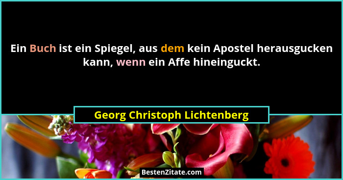 Ein Buch ist ein Spiegel, aus dem kein Apostel herausgucken kann, wenn ein Affe hineinguckt.... - Georg Christoph Lichtenberg