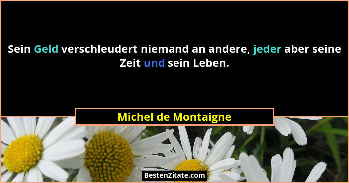 Sein Geld verschleudert niemand an andere, jeder aber seine Zeit und sein Leben.... - Michel de Montaigne