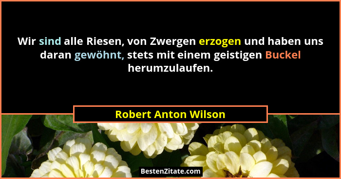 Wir sind alle Riesen, von Zwergen erzogen und haben uns daran gewöhnt, stets mit einem geistigen Buckel herumzulaufen.... - Robert Anton Wilson