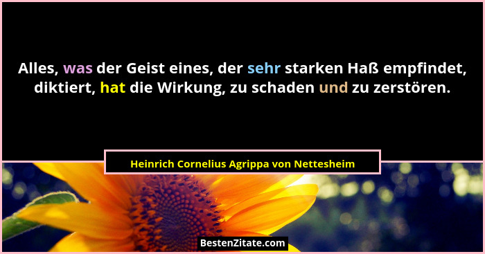 Alles, was der Geist eines, der sehr starken Haß empfindet, diktiert, hat die Wirkung, zu schaden und zu z... - Heinrich Cornelius Agrippa von Nettesheim