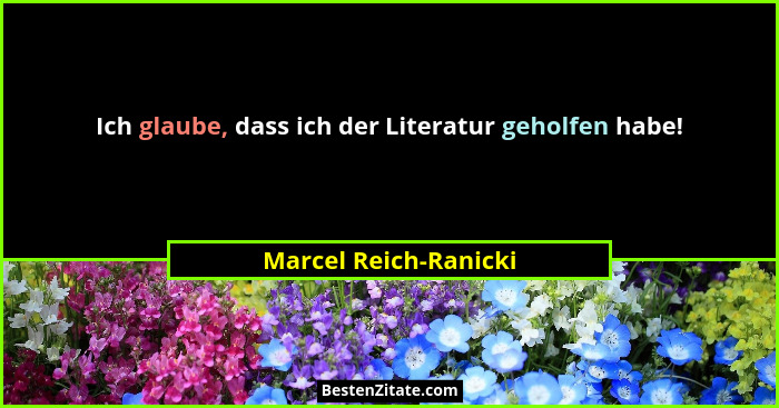 Ich glaube, dass ich der Literatur geholfen habe!... - Marcel Reich-Ranicki