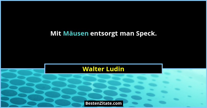 Mit Mäusen entsorgt man Speck.... - Walter Ludin