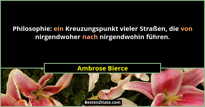 Philosophie: ein Kreuzungspunkt vieler Straßen, die von nirgendwoher nach nirgendwohin führen.... - Ambrose Bierce