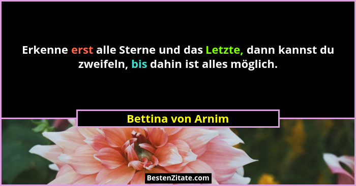 Erkenne erst alle Sterne und das Letzte, dann kannst du zweifeln, bis dahin ist alles möglich.... - Bettina von Arnim