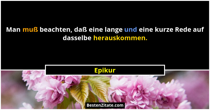 Man muß beachten, daß eine lange und eine kurze Rede auf dasselbe herauskommen.... - Epikur