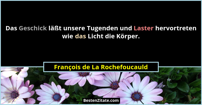 Das Geschick läßt unsere Tugenden und Laster hervortreten wie das Licht die Körper.... - François de La Rochefoucauld