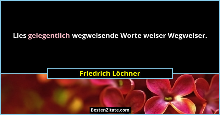 Lies gelegentlich wegweisende Worte weiser Wegweiser.... - Friedrich Löchner