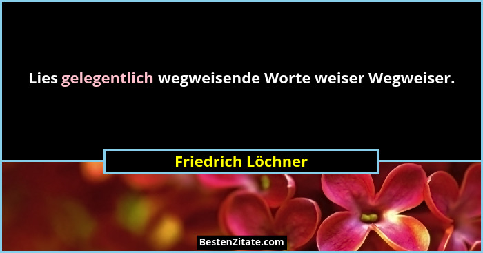 Lies gelegentlich wegweisende Worte weiser Wegweiser.... - Friedrich Löchner