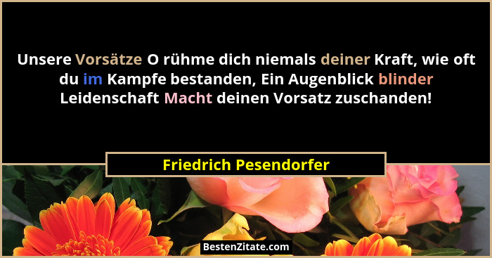 Unsere Vorsätze O rühme dich niemals deiner Kraft, wie oft du im Kampfe bestanden, Ein Augenblick blinder Leidenschaft Macht d... - Friedrich Pesendorfer