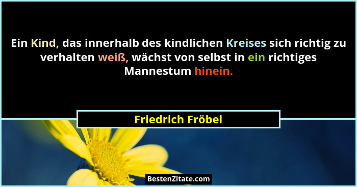 Ein Kind, das innerhalb des kindlichen Kreises sich richtig zu verhalten weiß, wächst von selbst in ein richtiges Mannestum hinein.... - Friedrich Fröbel