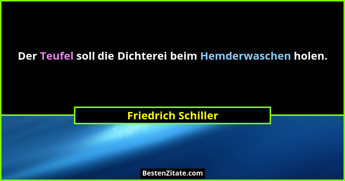 Der Teufel soll die Dichterei beim Hemderwaschen holen.... - Friedrich Schiller