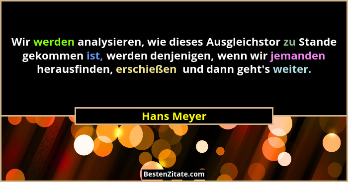 Wir werden analysieren, wie dieses Ausgleichstor zu Stande gekommen ist, werden denjenigen, wenn wir jemanden herausfinden, erschießen  u... - Hans Meyer