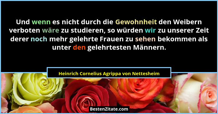 Und wenn es nicht durch die Gewohnheit den Weibern verboten wäre zu studieren, so würden wir zu unserer Ze... - Heinrich Cornelius Agrippa von Nettesheim