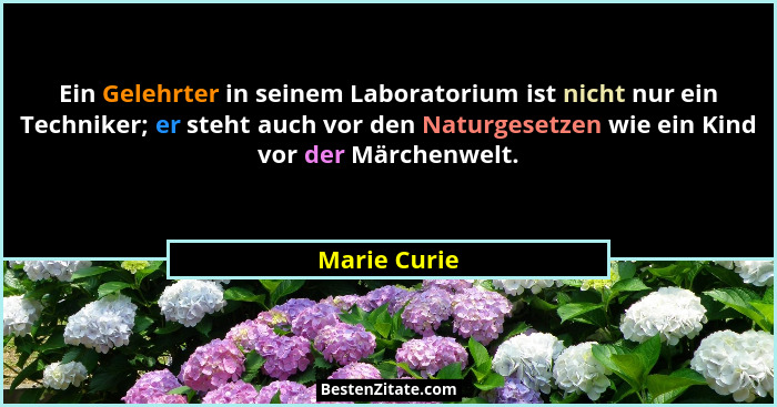 Ein Gelehrter in seinem Laboratorium ist nicht nur ein Techniker; er steht auch vor den Naturgesetzen wie ein Kind vor der Märchenwelt.... - Marie Curie