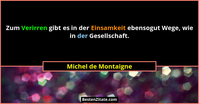 Zum Verirren gibt es in der Einsamkeit ebensogut Wege, wie in der Gesellschaft.... - Michel de Montaigne