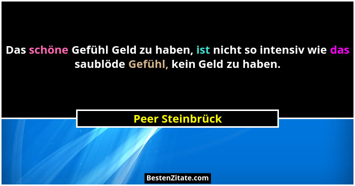Das schöne Gefühl Geld zu haben, ist nicht so intensiv wie das saublöde Gefühl, kein Geld zu haben.... - Peer Steinbrück