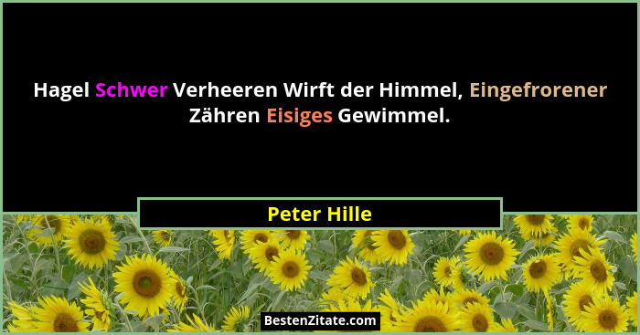 Hagel Schwer Verheeren Wirft der Himmel, Eingefrorener Zähren Eisiges Gewimmel.... - Peter Hille