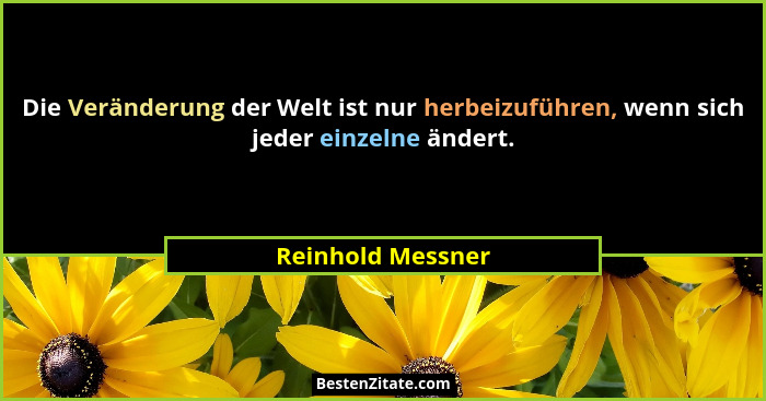 Die Veränderung der Welt ist nur herbeizuführen, wenn sich jeder einzelne ändert.... - Reinhold Messner