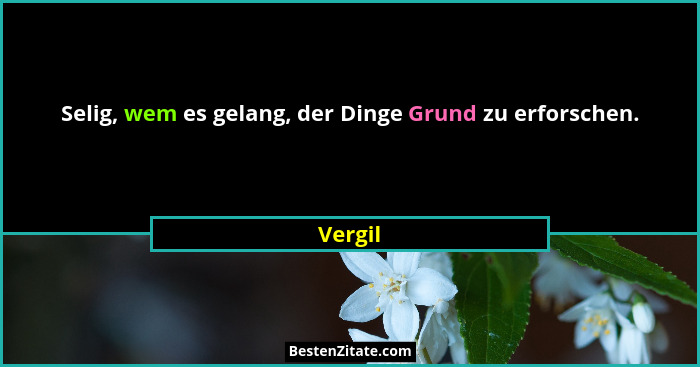 Selig, wem es gelang, der Dinge Grund zu erforschen.... - Vergil