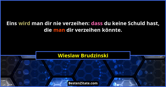 Eins wird man dir nie verzeihen: dass du keine Schuld hast, die man dir verzeihen könnte.... - Wieslaw Brudzinski