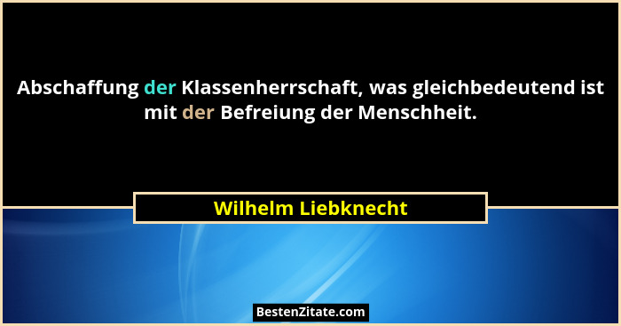 Abschaffung der Klassenherrschaft, was gleichbedeutend ist mit der Befreiung der Menschheit.... - Wilhelm Liebknecht
