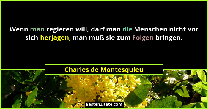 Wenn man regieren will, darf man die Menschen nicht vor sich herjagen, man muß sie zum Folgen bringen.... - Charles de Montesquieu