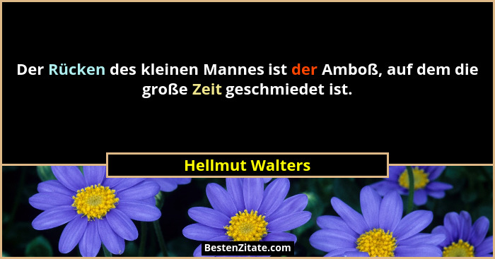 Der Rücken des kleinen Mannes ist der Amboß, auf dem die große Zeit geschmiedet ist.... - Hellmut Walters