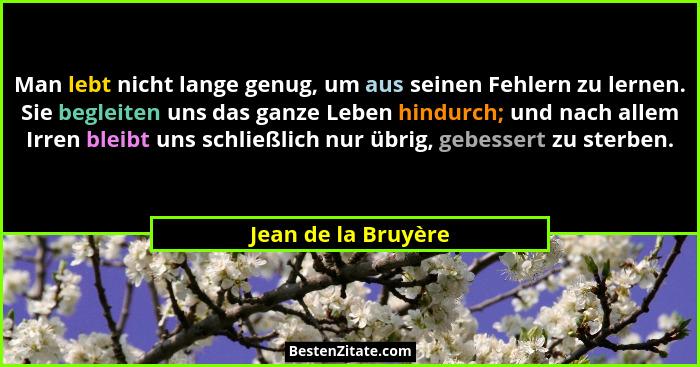 Man lebt nicht lange genug, um aus seinen Fehlern zu lernen. Sie begleiten uns das ganze Leben hindurch; und nach allem Irren ble... - Jean de la Bruyère