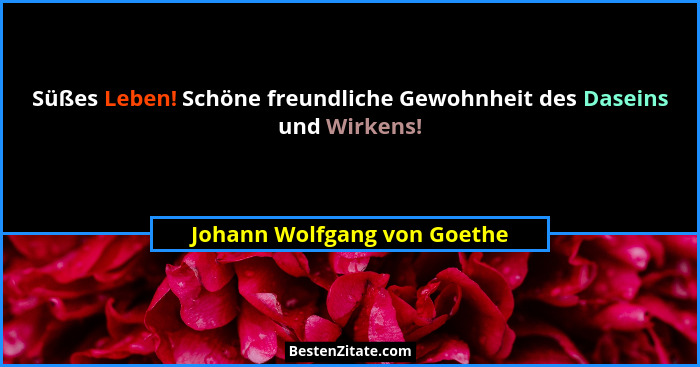 Süßes Leben! Schöne freundliche Gewohnheit des Daseins und Wirkens!... - Johann Wolfgang von Goethe