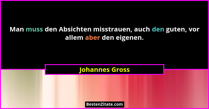 Man muss den Absichten misstrauen, auch den guten, vor allem aber den eigenen.... - Johannes Gross