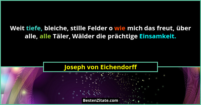 Weit tiefe, bleiche, stille Felder o wie mich das freut, über alle, alle Täler, Wälder die prächtige Einsamkeit.... - Joseph von Eichendorff
