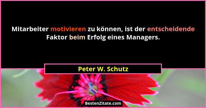 Mitarbeiter motivieren zu können, ist der entscheidende Faktor beim Erfolg eines Managers.... - Peter W. Schutz