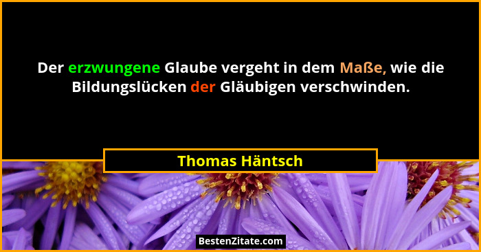 Der erzwungene Glaube vergeht in dem Maße, wie die Bildungslücken der Gläubigen verschwinden.... - Thomas Häntsch