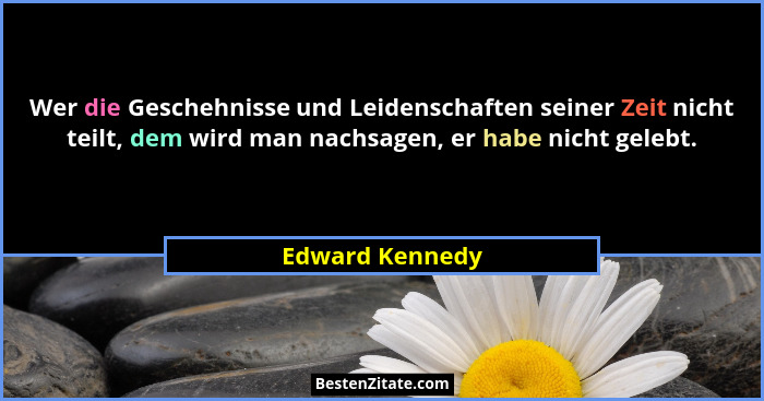 Wer die Geschehnisse und Leidenschaften seiner Zeit nicht teilt, dem wird man nachsagen, er habe nicht gelebt.... - Edward Kennedy