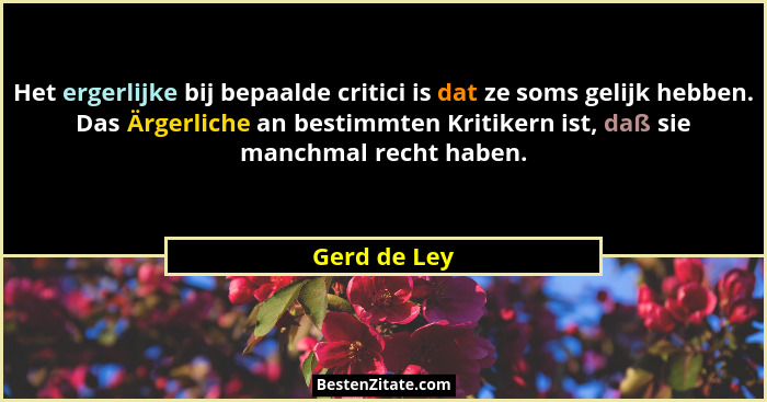 Het ergerlijke bij bepaalde critici is dat ze soms gelijk hebben. Das Ärgerliche an bestimmten Kritikern ist, daß sie manchmal recht hab... - Gerd de Ley