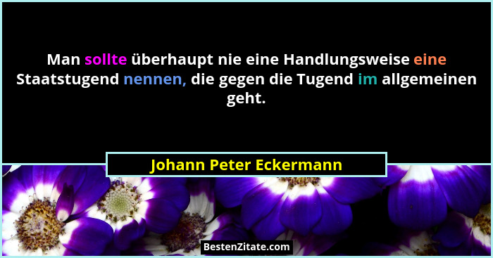 Man sollte überhaupt nie eine Handlungsweise eine Staatstugend nennen, die gegen die Tugend im allgemeinen geht.... - Johann Peter Eckermann