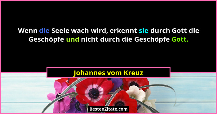 Wenn die Seele wach wird, erkennt sie durch Gott die Geschöpfe und nicht durch die Geschöpfe Gott.... - Johannes vom Kreuz