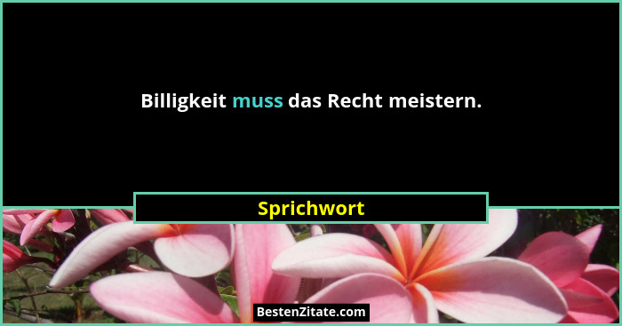 Billigkeit muss das Recht meistern.... - Sprichwort