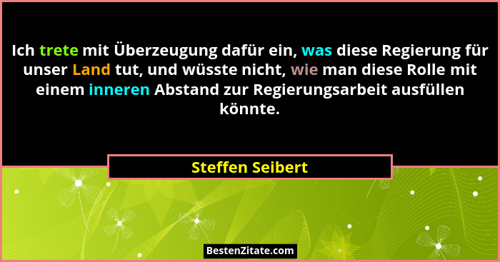 Ich trete mit Überzeugung dafür ein, was diese Regierung für unser Land tut, und wüsste nicht, wie man diese Rolle mit einem inneren... - Steffen Seibert