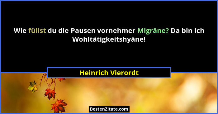 Wie füllst du die Pausen vornehmer Migräne? Da bin ich Wohltätigkeitshyäne!... - Heinrich Vierordt