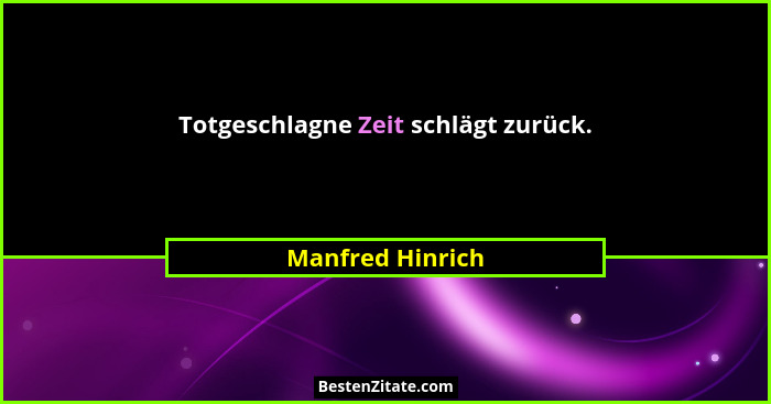 Totgeschlagne Zeit schlägt zurück.... - Manfred Hinrich